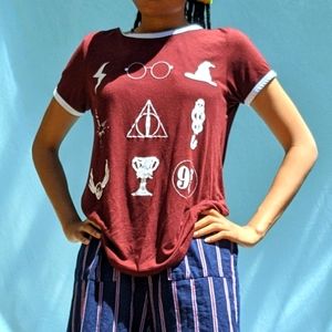 Dark red Harry Potter graphic ringer t-shirt!